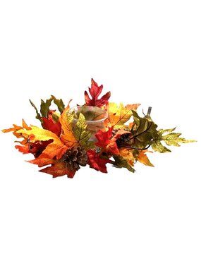 THANKSGIVING MAPLE LEAF ARRANGEMENT WITH CENTER GLASS VASE CANDLE HOLDER